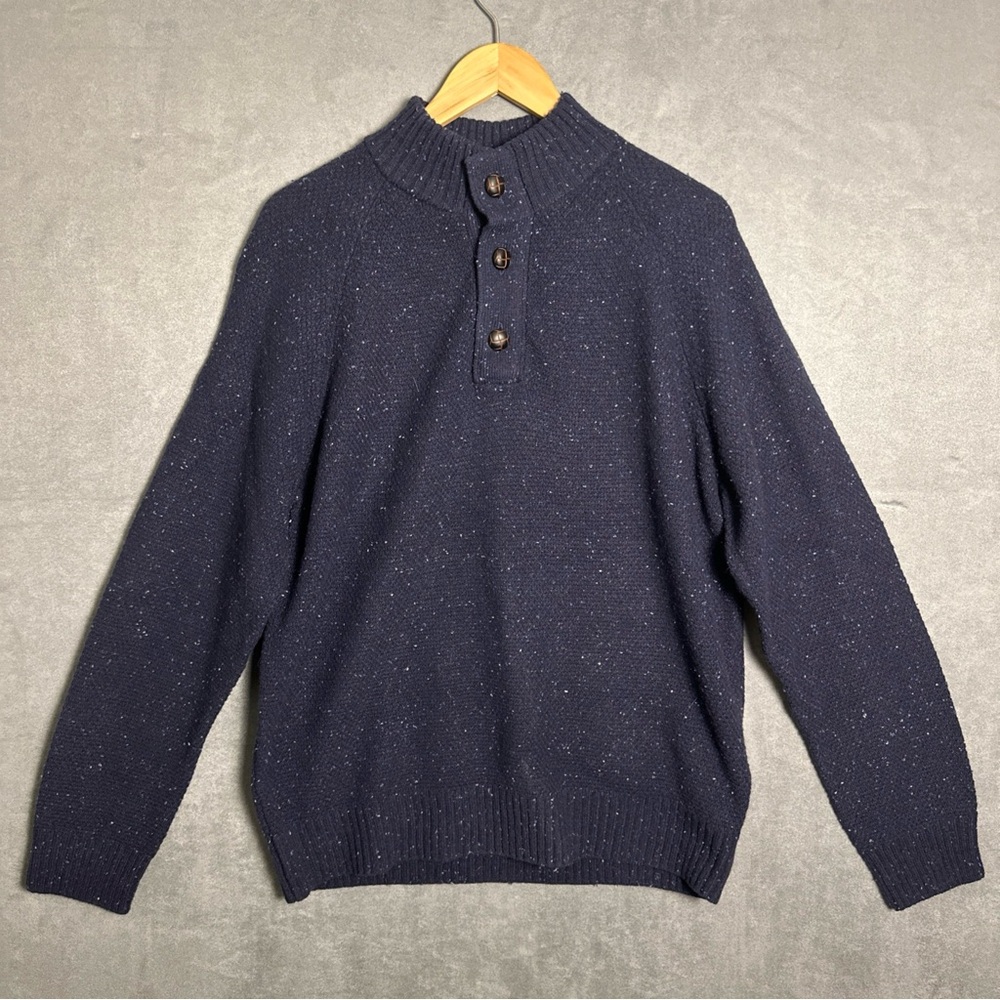 UNTUCKit Sweater Henley Lambswool Blend Navy Blue Pullover Men’s Size Large